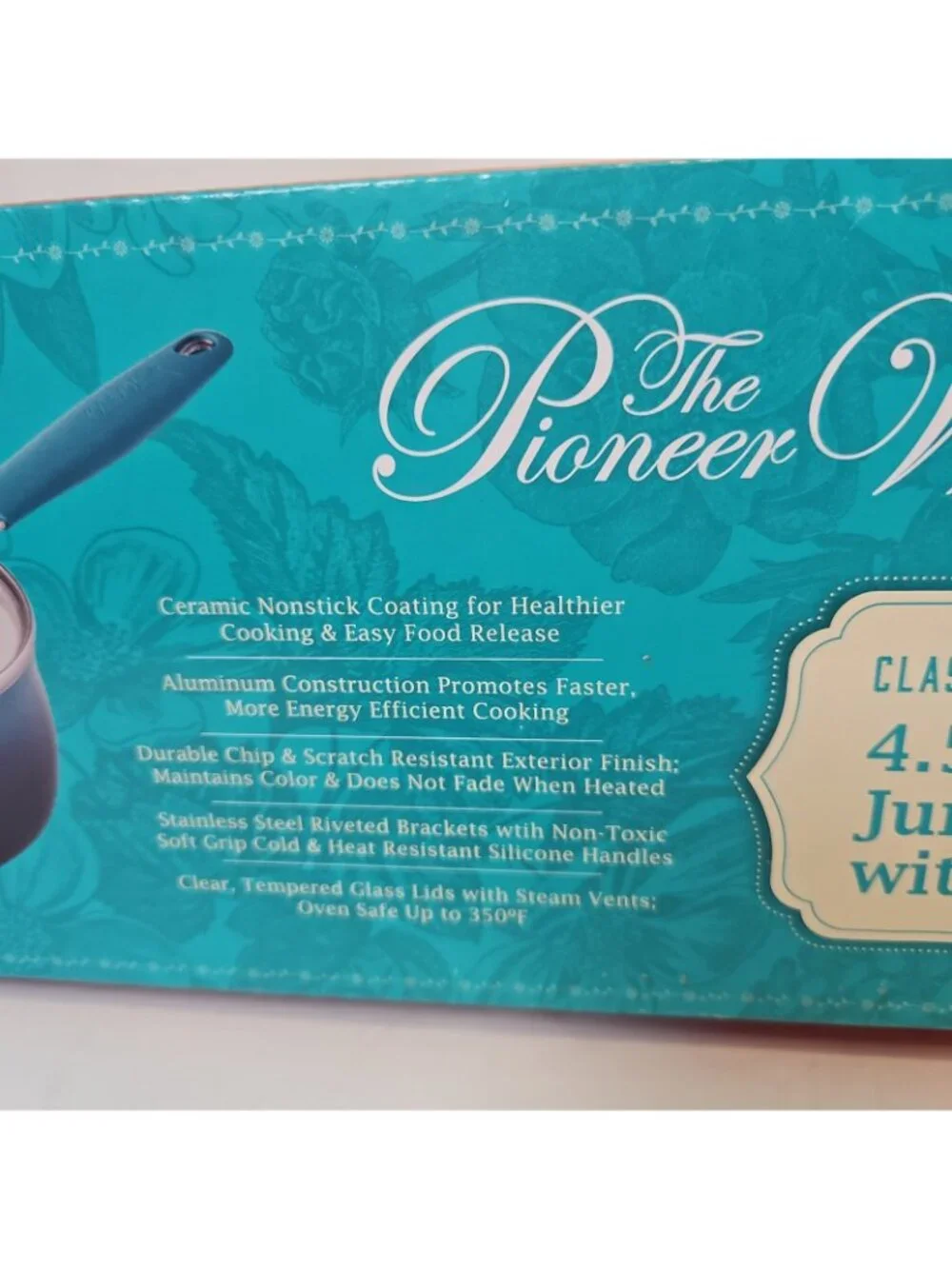 The Pioneer Woman Ombre Teal 4.5-Quart Classic Ceramic Jumbo Pan w/Lid New